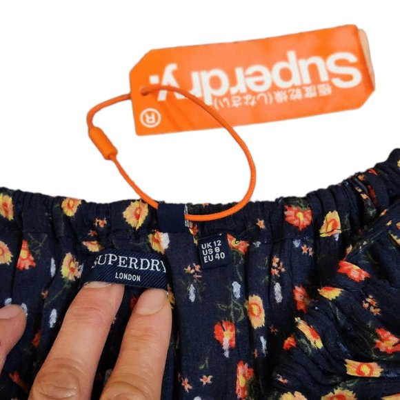 Superdry Daisy Tapeze Swing Spaghetti Straps Floral Beach Dress Navy 8 - Picture 10 of 11
